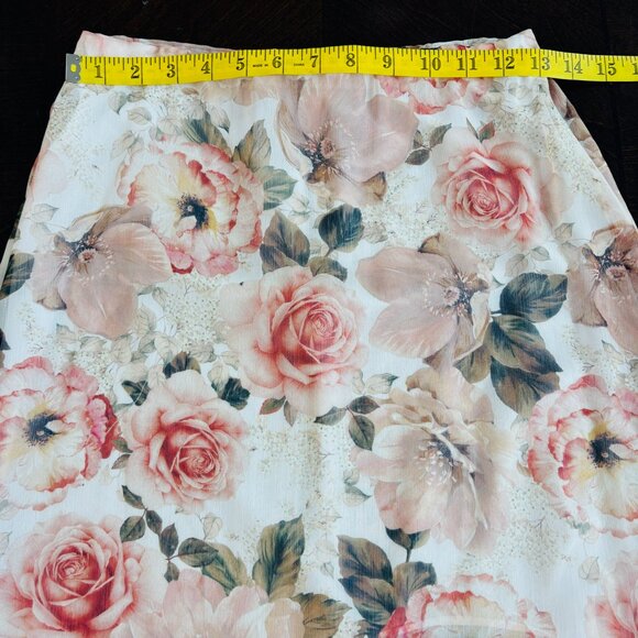 Alice + Olivia Braylee Asymmetric Floral Rose Ruffle Slip Midi Skirt Size 4 - Picture 7 of 8